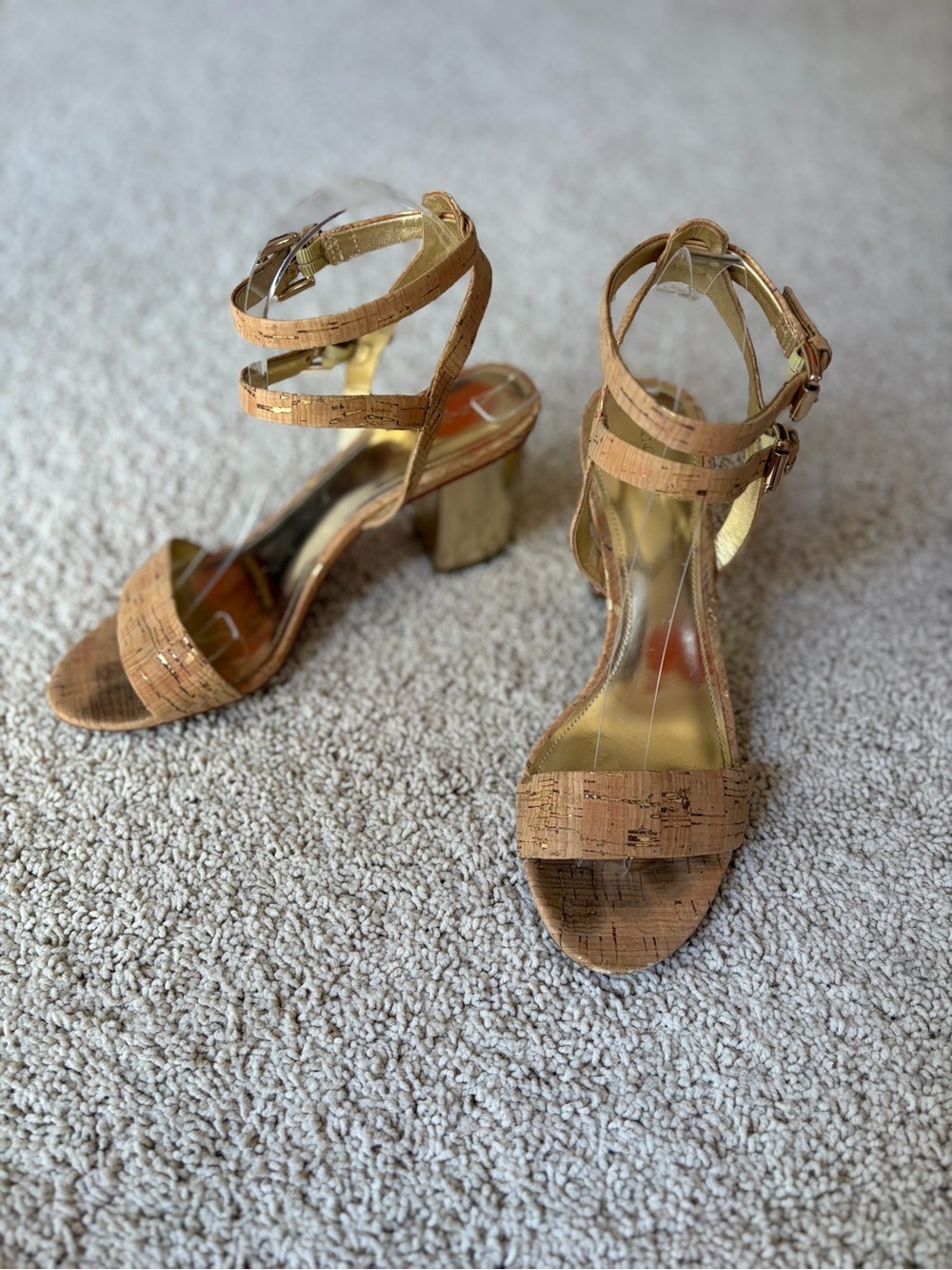 Coach Cork & Gold Leather Heeled Sandals